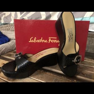 NEW Salvatore Ferragamo Black Buckle slides shoes